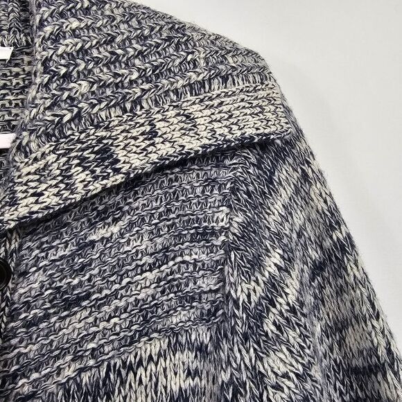 Frame Belted Melange Wool Blend Belted Cardigan in Navy and Light Gray Size S - Picture 4 of 14